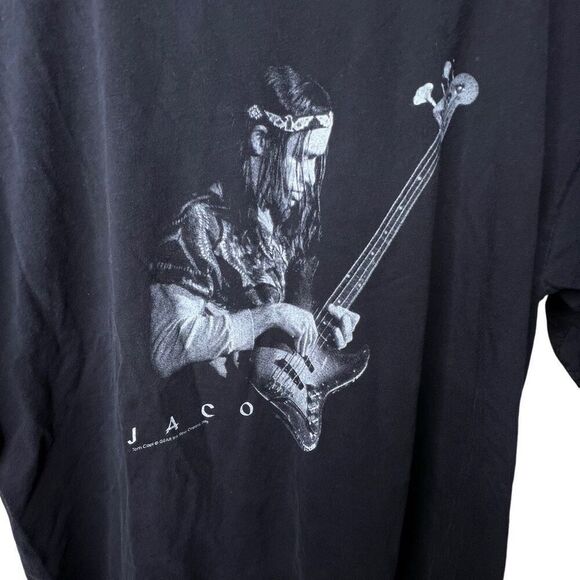 American Vintage 90s Jaco Postorius Jazz Guitarist Headband Black Shirt Q Tees T - Picture 2 of 4